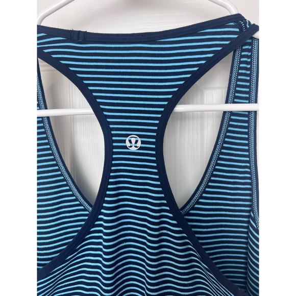 Lululemon Blue, Black Striped Razor Back Tank Top, Stretchy Workout top - Picture 4 of 6